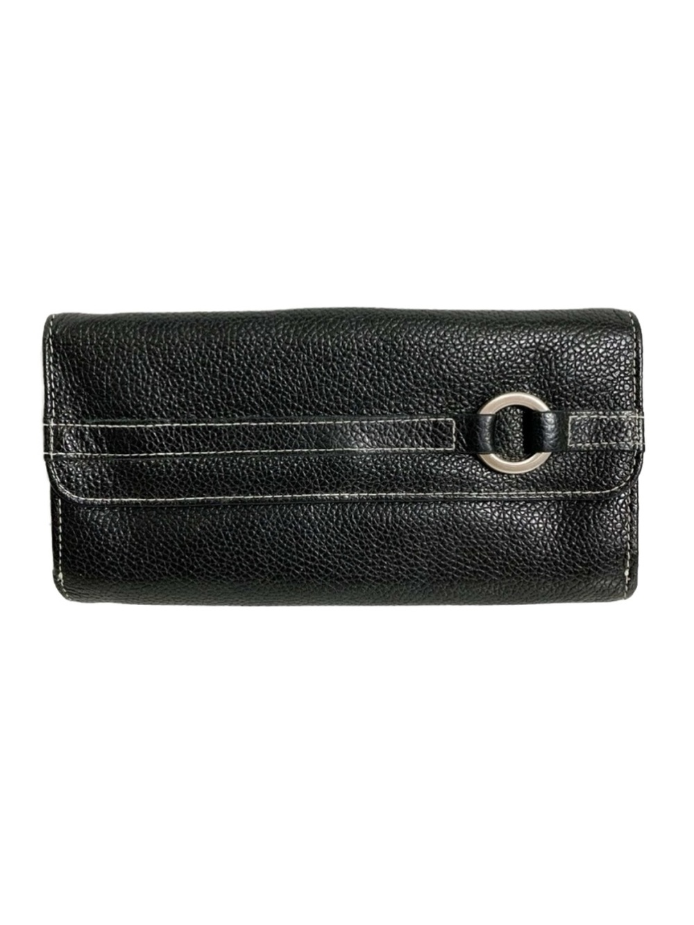 Unbranded Leather Stacker Credit Card Organizer Wallet Black Silver Tab Closure